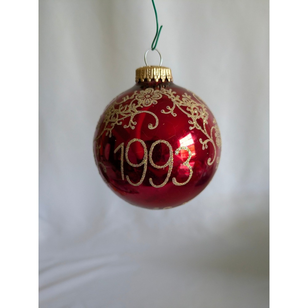 Vintage 1993 Krebs Glas Lauscha Red Glass Santa Christmas Ornament Gold Trim 3" - Picture 3 of 6